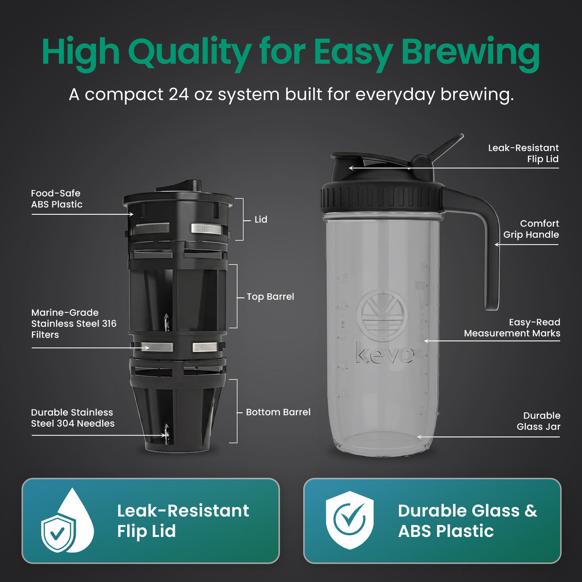 Kevo Double Barrel Cold Brew Coffee Maker for K-Cup Pods, No Electricity