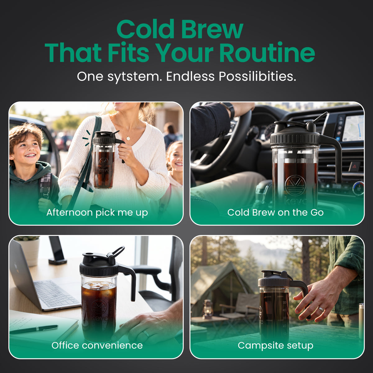 Kevo Double Barrel Cold Brew Coffee Maker for K-Cup Pods, No Electricity