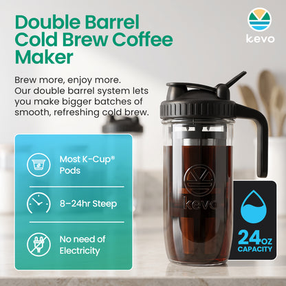 Kevo Double Barrel Cold Brew Coffee Maker for K-Cup Pods, No Electricity